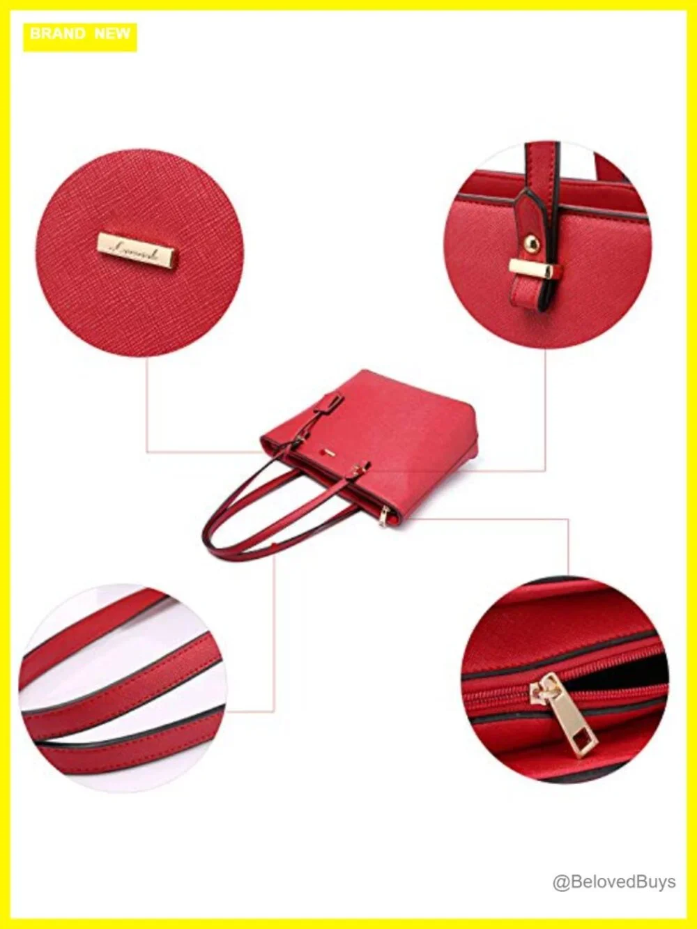 Faux Leather Tote Bag Satchel Handbag with External Pocket Top Handle Shoulder